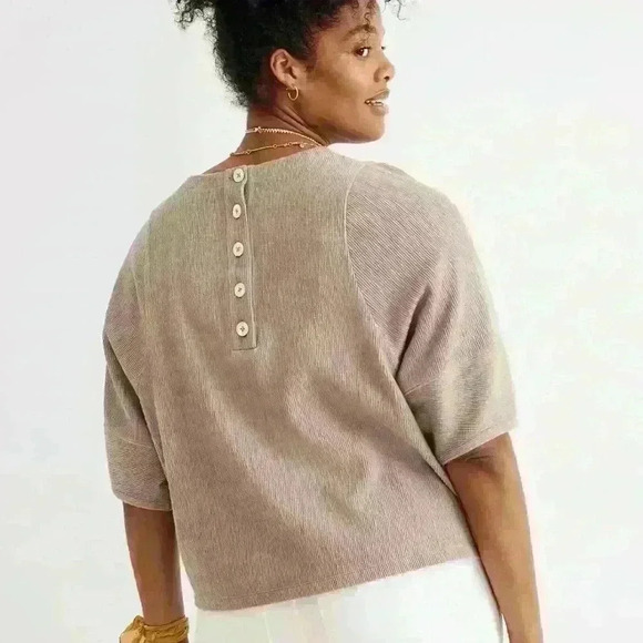 Madewell Ottoman Jacquard Button Back Top Blouse Telluride Stone Size Medium - Picture 6 of 6